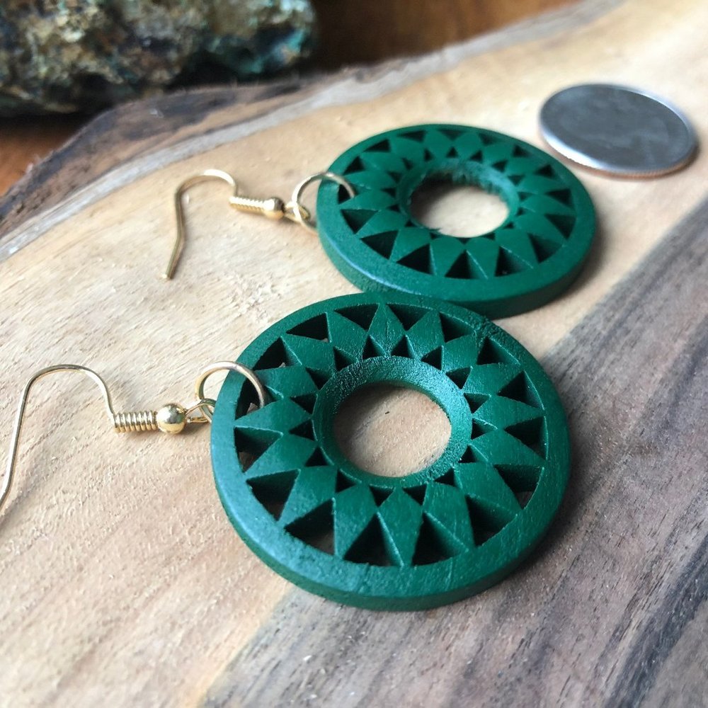 Green Wood Laser Cut Earrings